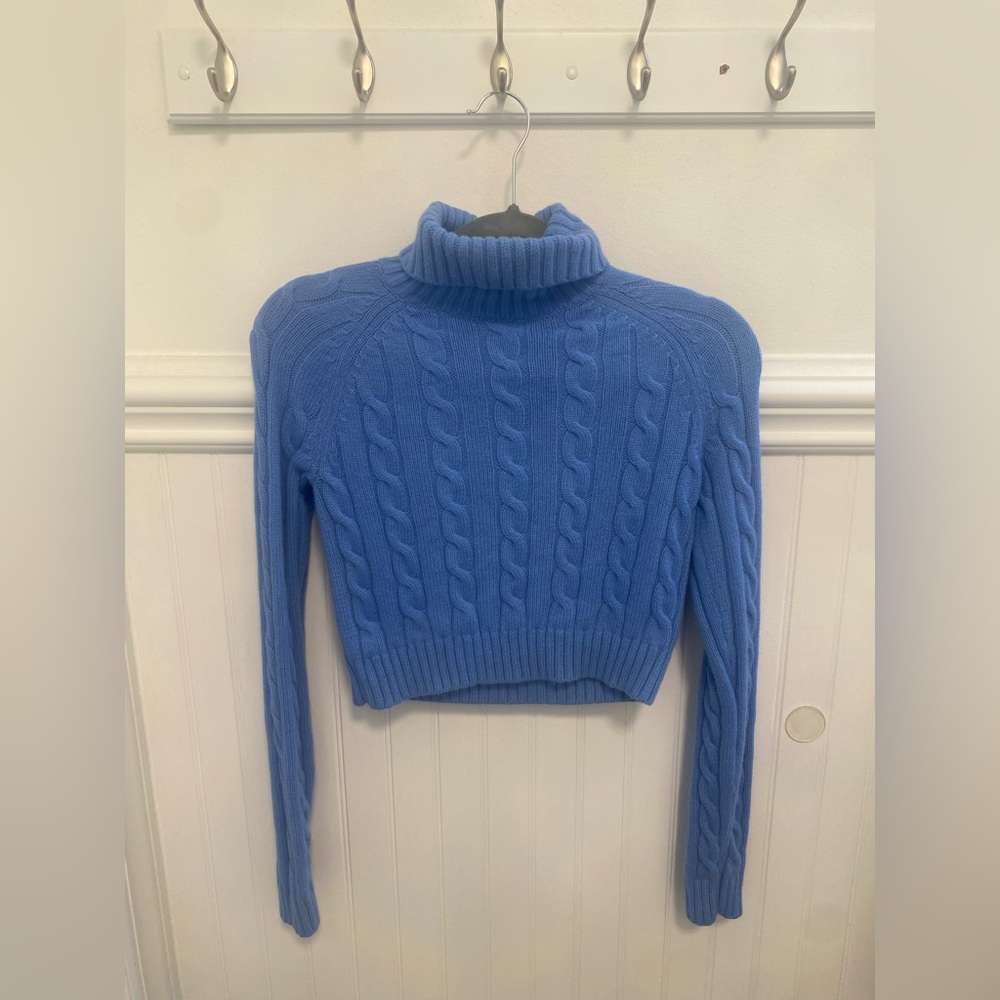 Sunday Best Sky Blue Cable Knit Turtleneck Sweater